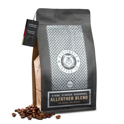 BERSERKER COFFEE Allfather Blend, 500 g – 50% Arabica, 50% Robusta Whole Coffee Beans, Low-Acid, Mild Roast