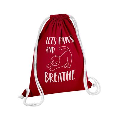 Red Drawstring Bag “Let’s Paws and Breathe” Cat & Pet Design, 12 L