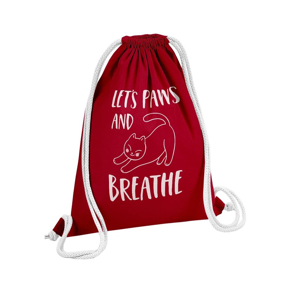 Red Drawstring Bag “Let’s Paws and Breathe” Cat & Pet Design, 12 L