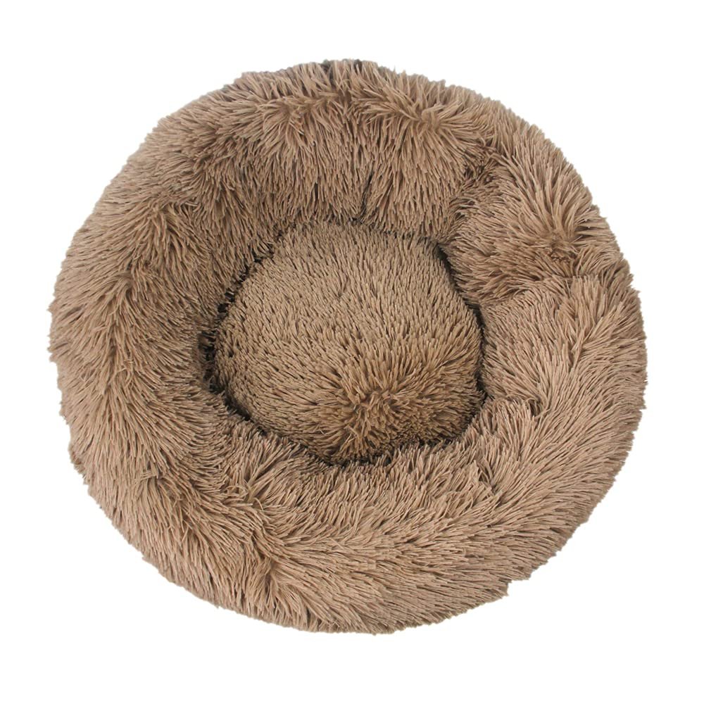 Lukery Round Plush Donut Dog & Cat Bed, Khaki, 110 cm