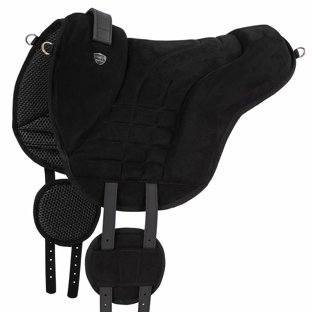 Equinate Harper Pony Bareback Riding Pad, Black Synthetic Suede