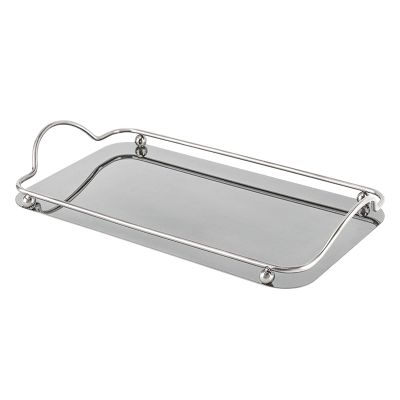 Decorative Mirrored Metal Vanity Tray with Handles, Silver