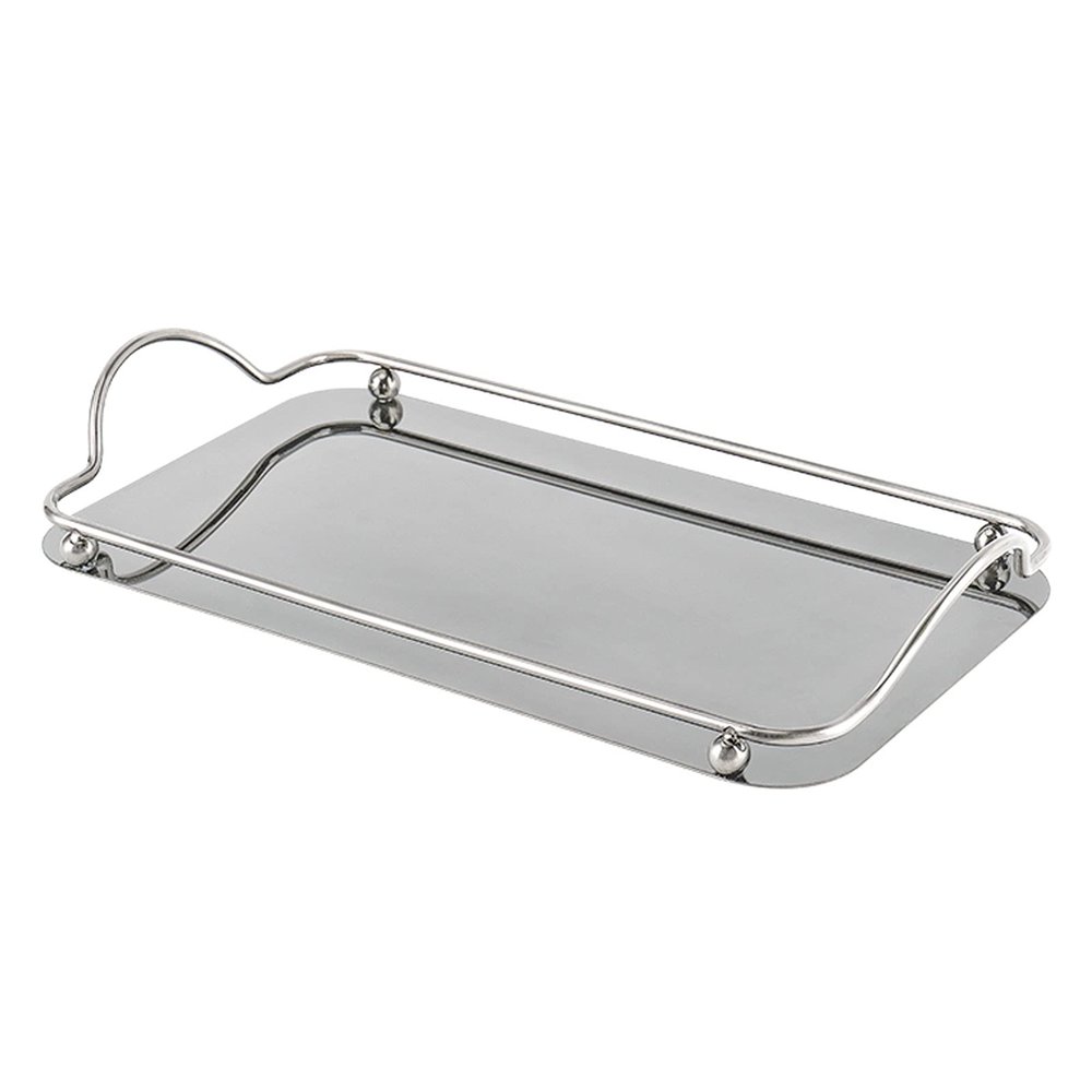 Decorative Mirrored Metal Vanity Tray with Handles, Silver