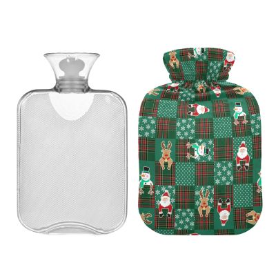 2L Hot Water Bottle with Cover, Christmas Buffalo Plaid Design