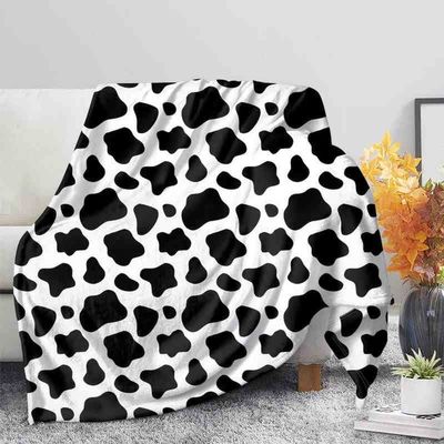 White & Black Cow-Leopard Flannel Blankets, 3D Print, Hiking, Picnic, Thick Quilted Blanket, Student Blanket, Children's Quilted Blanket, Flannel Throw