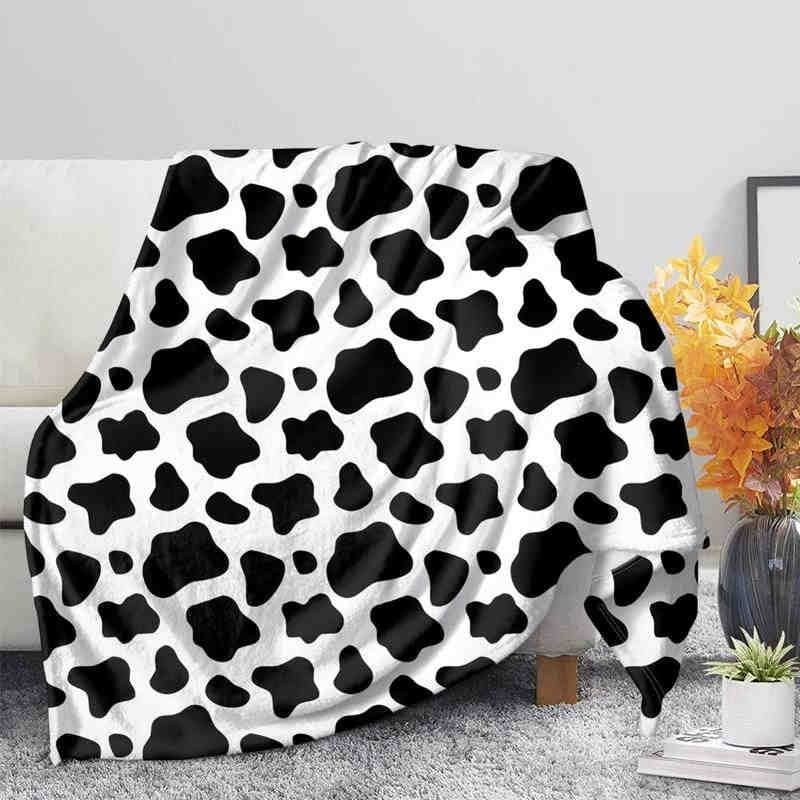 White & Black Cow-Leopard Flannel Blankets, 3D Print, Hiking, Picnic, Thick Quilted Blanket, Student Blanket, Children's Quilted Blanket, Flannel Throw