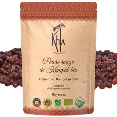 Khla Organic Kampot Red Peppercorns, Whole, 80 g – Spicy & Fruity