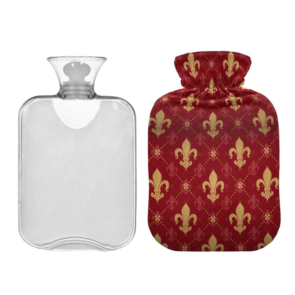 2L Hot Water Bottle with Cover, Fleur-de-Lis Plaid