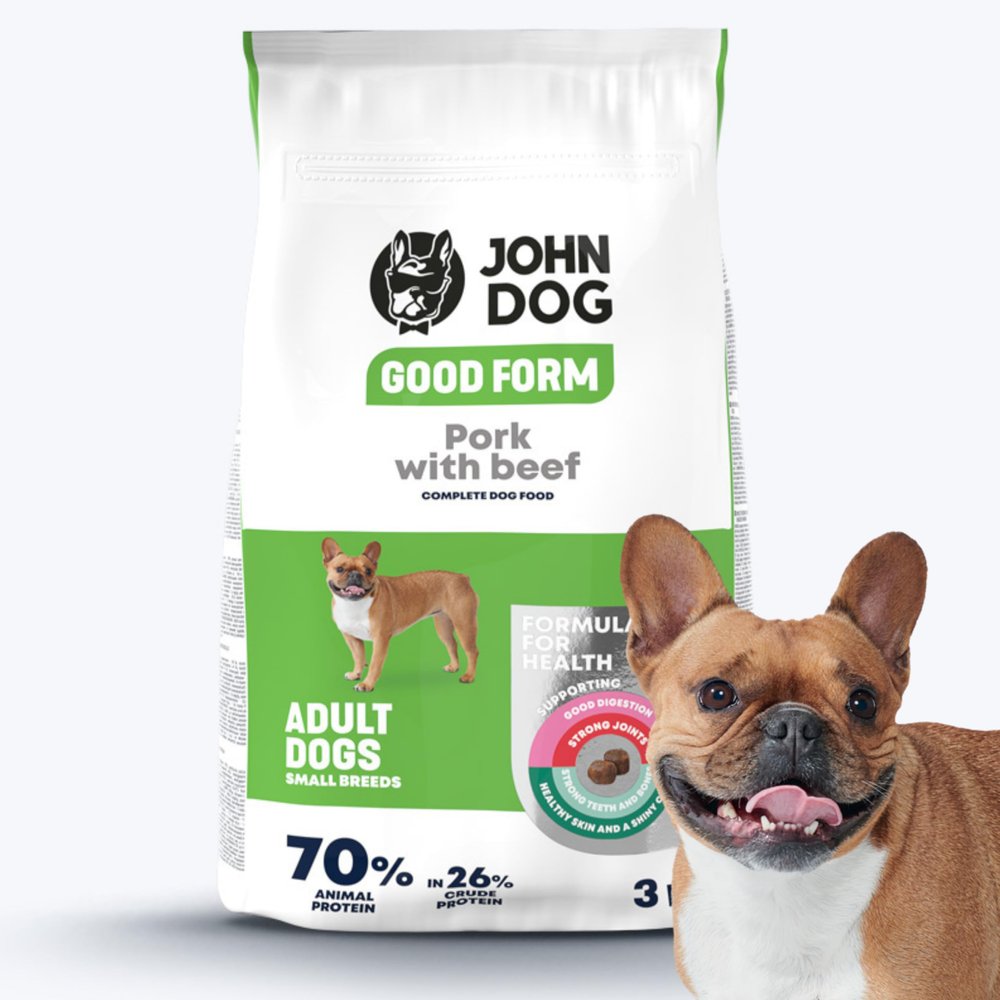 JOHN DOG Dry Dog Food - Good Form Pork with Beef - For Adult Mini and Small Breeds - Gluten-Free - 3kg