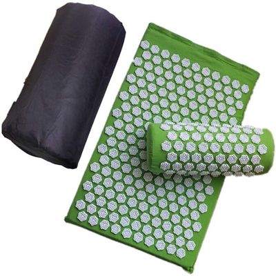 XMING Back Relaxation Pillow and Massage Set with Rose Spike Acupressure Pillow and Yoga Mat, Fruit Green