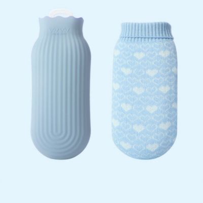 XBLTCM Cuddly Soft Hot Water Bottle with Soft, Removable Cover for Cozy Back Pain Relief, Winter Gift for Women, Children and Seniors (Blue)