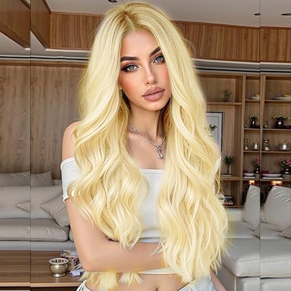 613 Blonde Long Wavy Glueless Lace-Front Wig