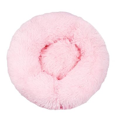 Lukery Round Plush Donut Bed for Dogs and Cats, 100 cm, Light Pink
