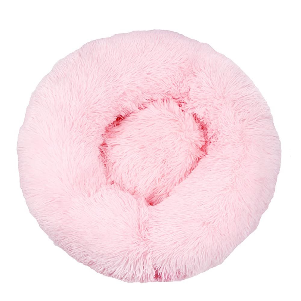 Lukery Round Plush Donut Bed for Dogs and Cats, 100 cm, Light Pink