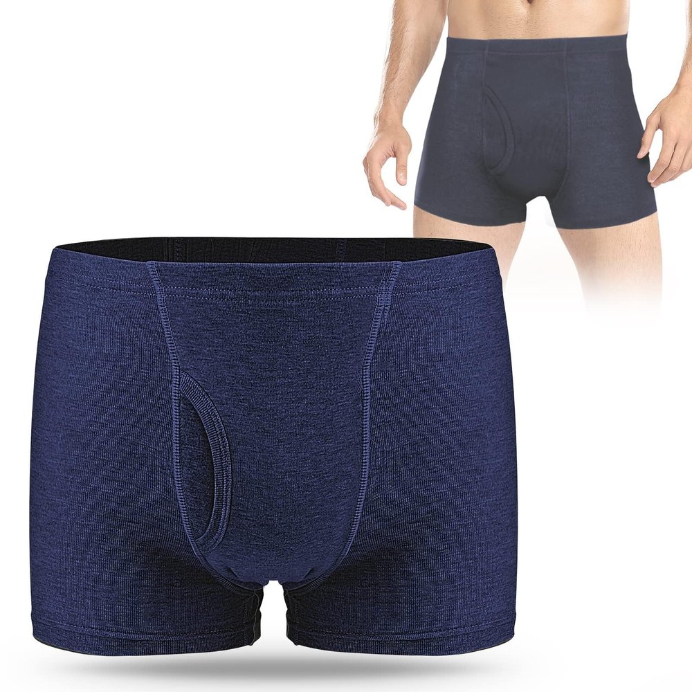 Carer Men's Incontinence Boxer Briefs, 300 mL, Washable Cotton, Blue, XL