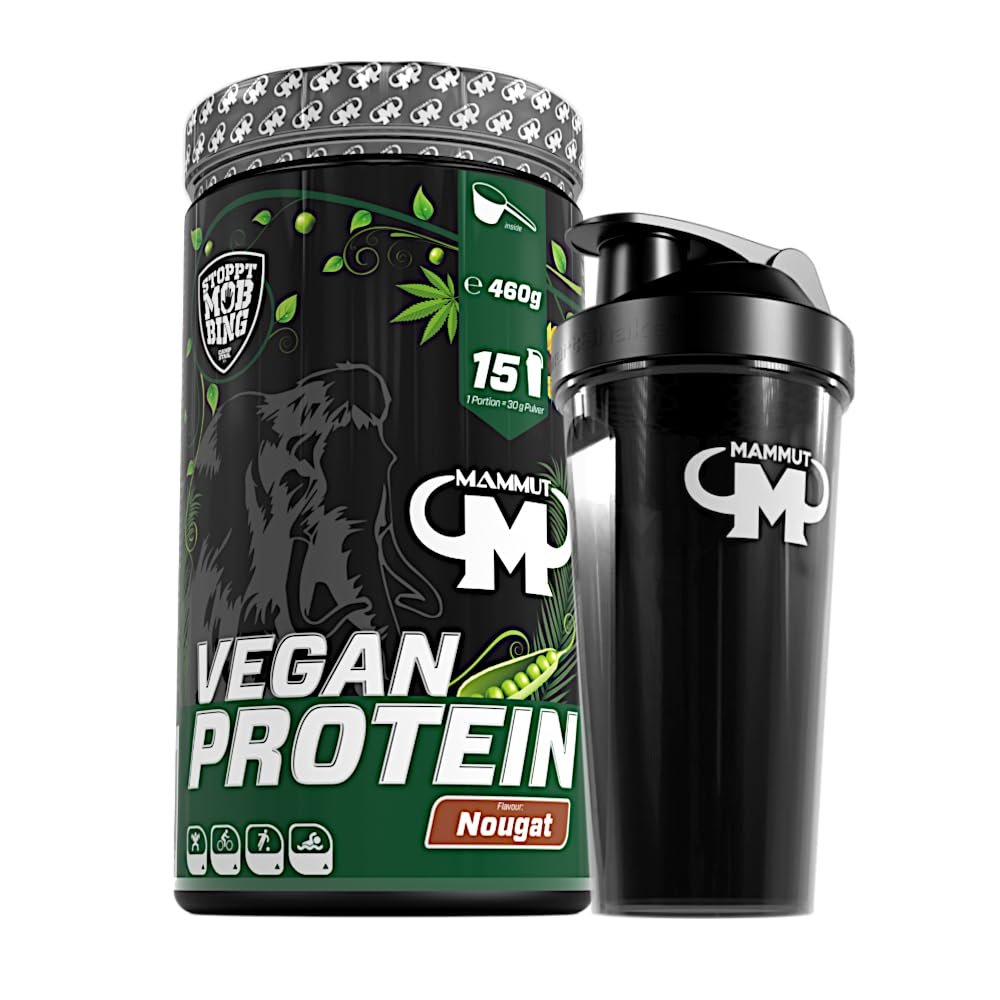 460 g Vegan Protein Shake - Plant-Based Multi-Component Protein Powder by Mammut - Set (Nougat, Protein Shaker)