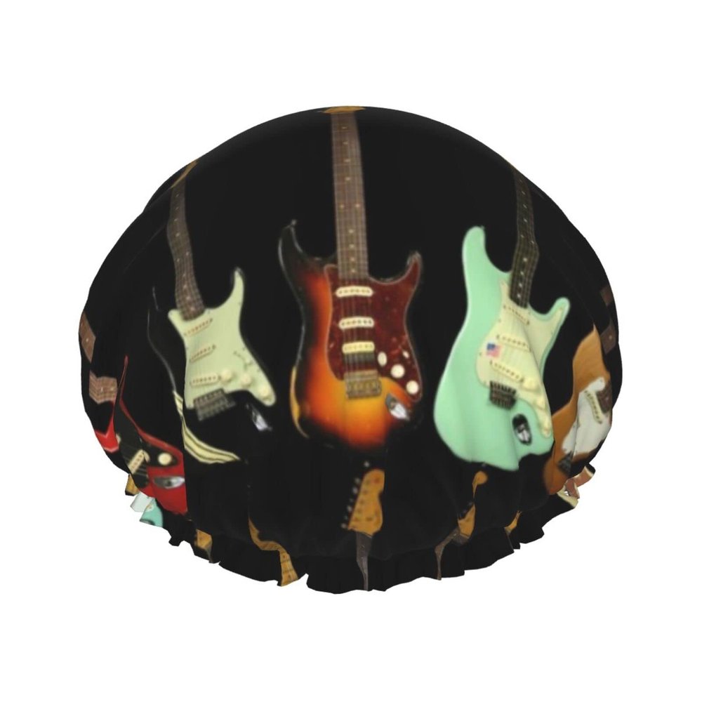 Art Guitar Print Reusable Double-Layer Shower Cap for Women