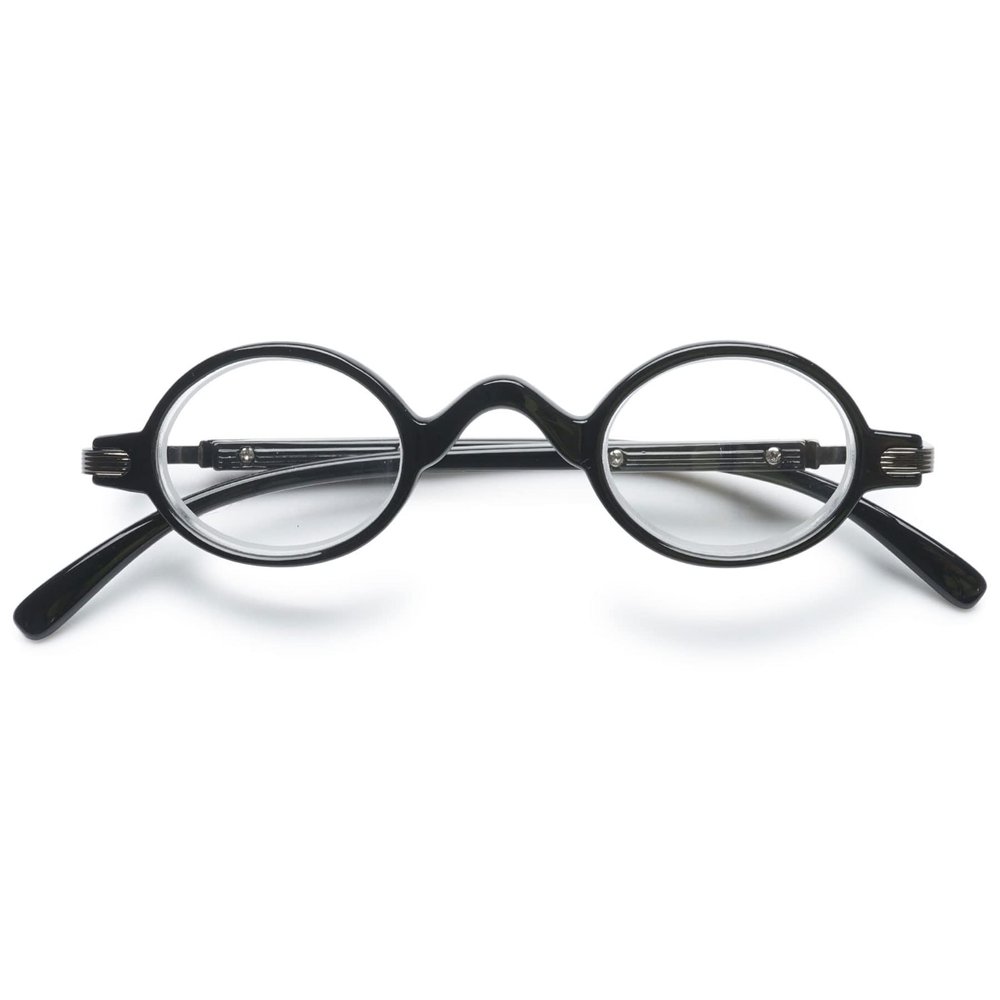 Lanomi Mini Round Reading Glasses for Women and Men, Black, 1.0 Magnification