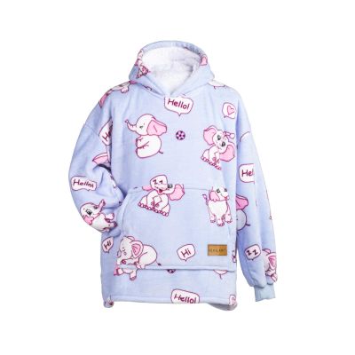 Close Up Kids' Hoodie Blanket, Elephant Design, One Size, Unisex, Teddy Plush, Light Blue/White/Rose