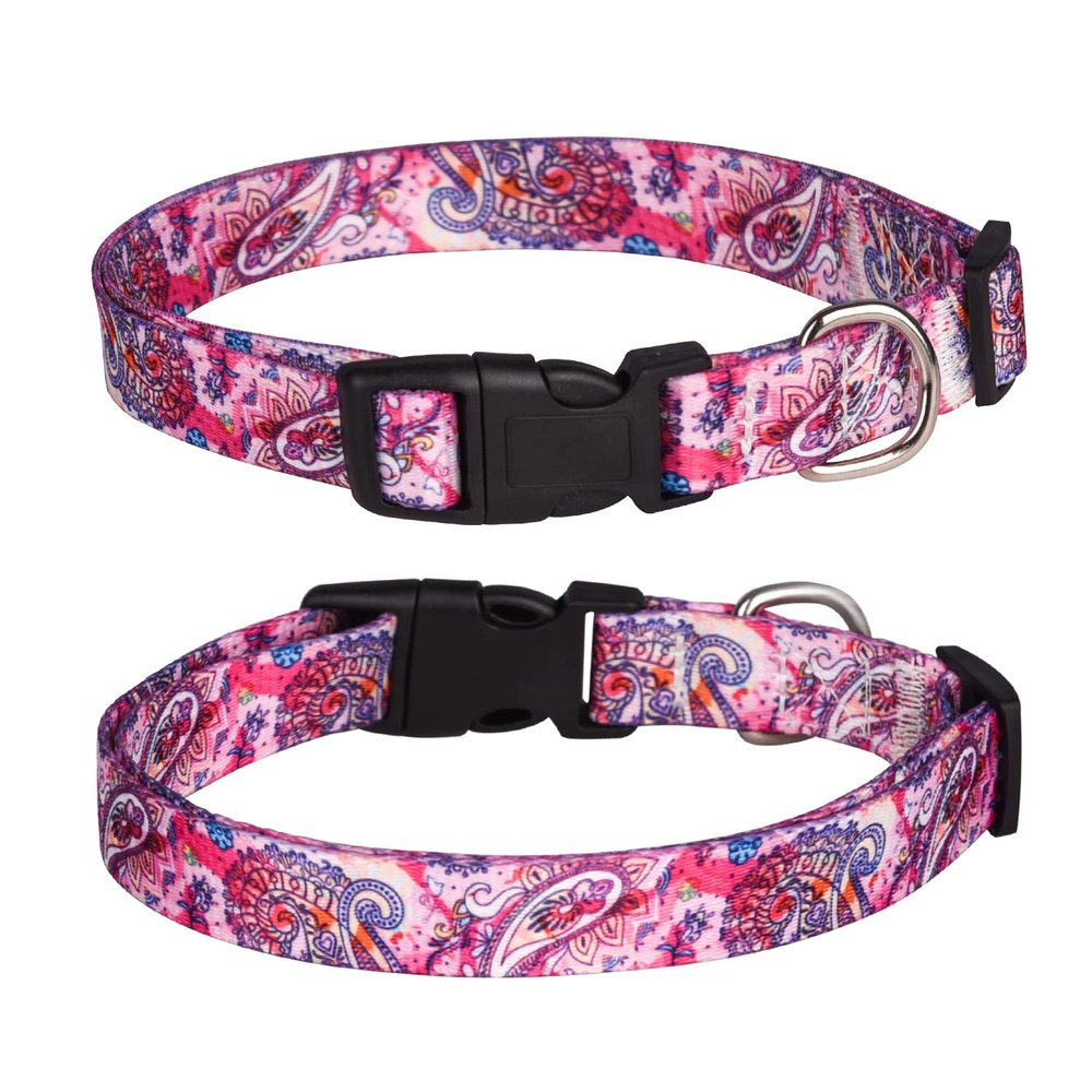 haoyueer Dog Collar for Small to Large Dogs, Cute Girl Design, Soft, Adjustable, Floral Pattern, Puppies (L: 38-61 cm, Pink)