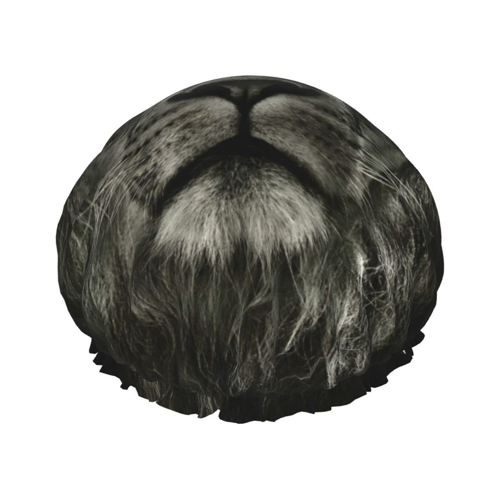 Reusable Double-Layer Shower Cap with Black Lion Print