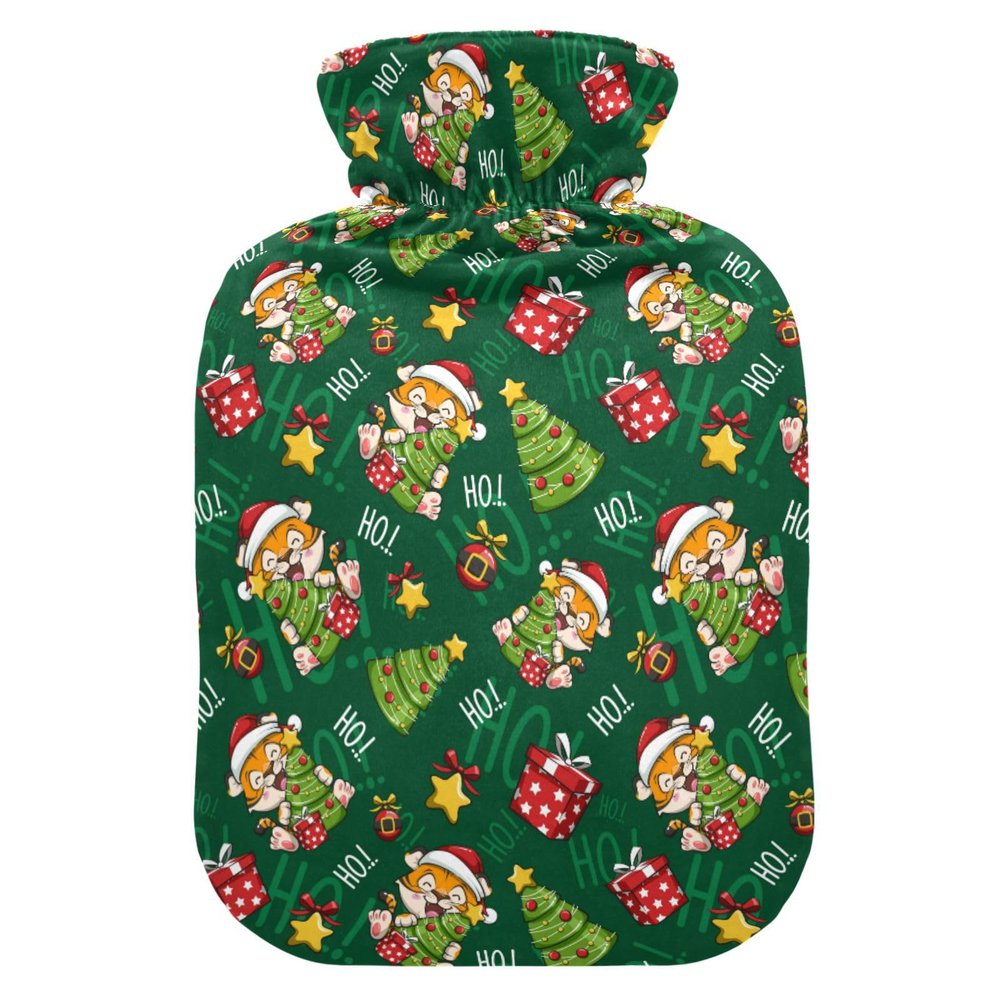 2 L Hot Water Bottle with Soft Plush Tiger Santa Cover
