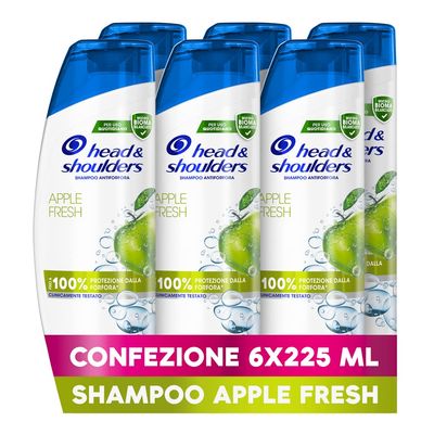 Head & Shoulders Apple Fresh Anti-Dandruff Shampoo for Skin and Oily Hair, Up to Dandruff Protection, Clinically Proven, Dermatologically Tested, 225 ml x 6