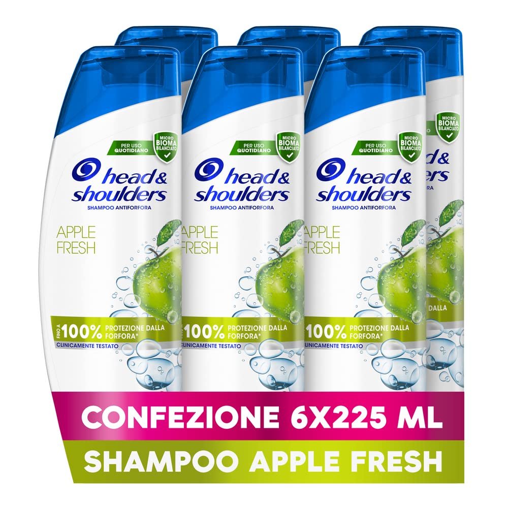 Head & Shoulders Apple Fresh Anti-Dandruff Shampoo for Skin and Oily Hair, Up to Dandruff Protection, Clinically Proven, Dermatologically Tested, 225 ml x 6