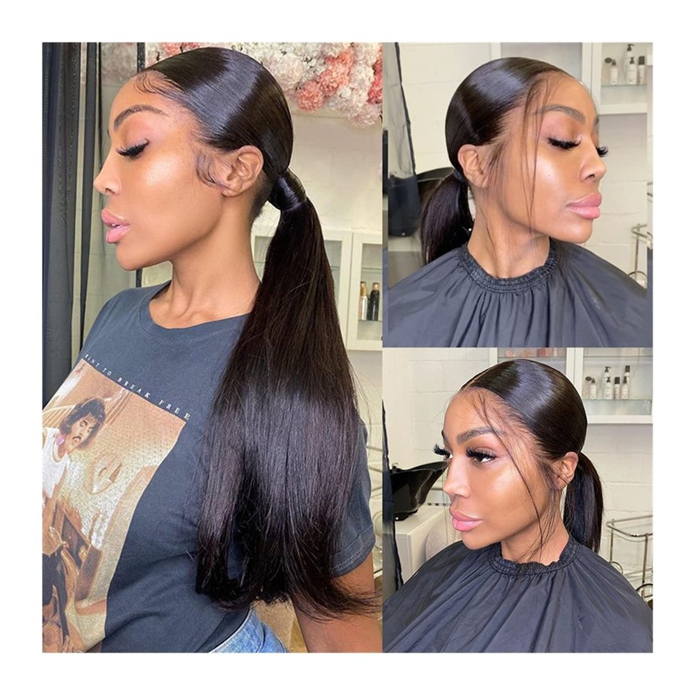 360 Full Lace Human Hair Wig, Pre-Plucked Straight Lace Front Wig for Black Women, Brazilian Hair, HD Frontal, 8–30 in