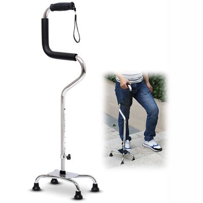 SEVEEZ Tetrapod Walking Cane, Height and Left/Right Adjustable, Lightweight Aluminum Quad Cane, Silver