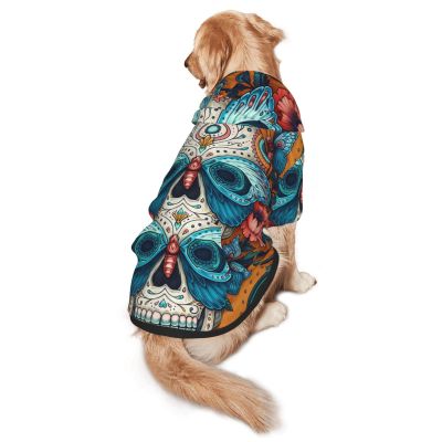Pet Hooded Sweatshirt with Floral Butterfly Skull Design, Sizes M and L