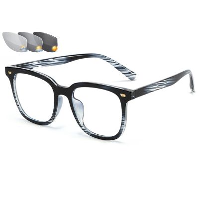 bergroer Photochromic Reading Glasses, Square Frame, Color-Changing HD Anti-Glare Glasses for Men and Women, C3, +1.00
