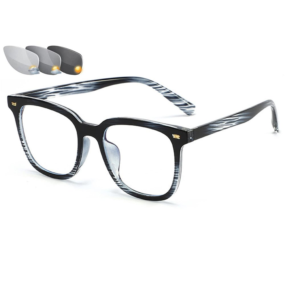 bergroer Photochromic Reading Glasses, Square Frame, Color-Changing HD Anti-Glare Glasses for Men and Women, C3, +1.00