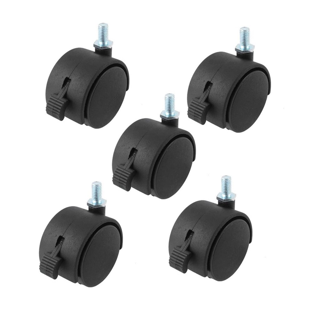 5 Black 2-Inch Threaded-Stem Casters with Brakes, 8 mm Stem