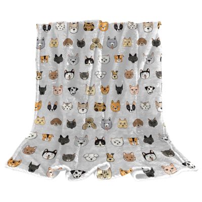 Soft Fluffy Throw Blanket for Double Beds, Cute Cats and Dogs, 150 x 130 cm