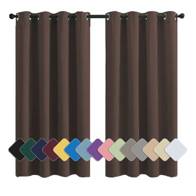 MENGH Blackout Curtain Panel, Noise-Reducing, Soft and Lightweight, Dark Brown, 1 Piece, 137 x 86 cm (H x W)