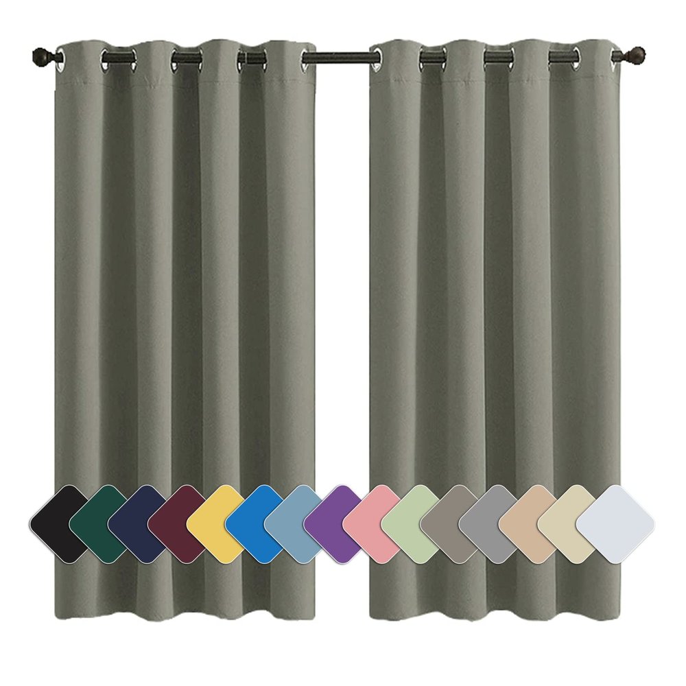 MENGH Blackout Curtain Panel, Light-Blocking and Noise-Reducing, Soft, Yellow-Gray, 175 x 140 cm (H x W)