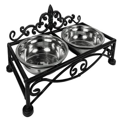 Lily Country-Style Double Pet Bowl Stand, Black, 28 cm