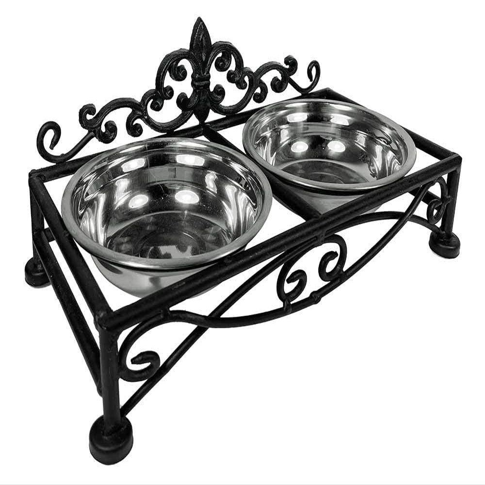 Lily Country-Style Double Pet Bowl Stand, Black, 28 cm