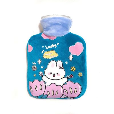 Uteruik Hot Water Bottle with Rabbit Print, Plush Cover, 2,000 mL (#C)