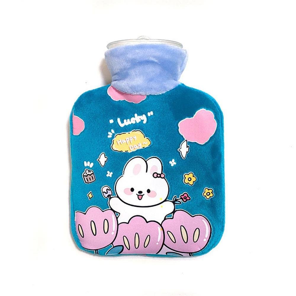 Uteruik Hot Water Bottle with Rabbit Print, Plush Cover, 2,000 mL (#C)