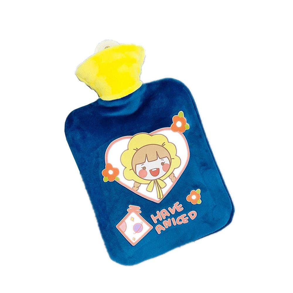 Uteruik Hot Water Bottle with Printed Short Plush Cover for Girls, 250 ml (#C)