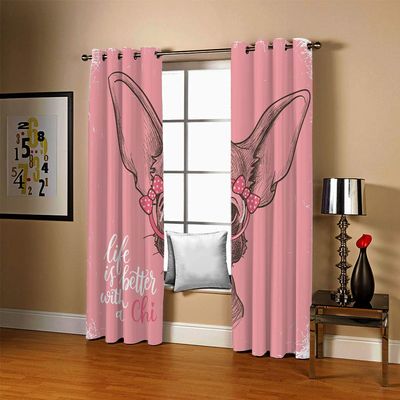 ZAPVI Blackout Curtains, Pink Large-Eared Animal Pattern, 2-Piece Set, 117 x 138 cm