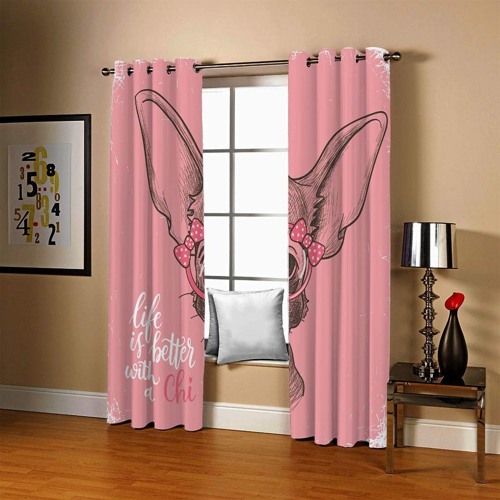 ZAPVI Blackout Curtains, Pink Large-Eared Animal Pattern, 2-Piece Set, 117 x 138 cm