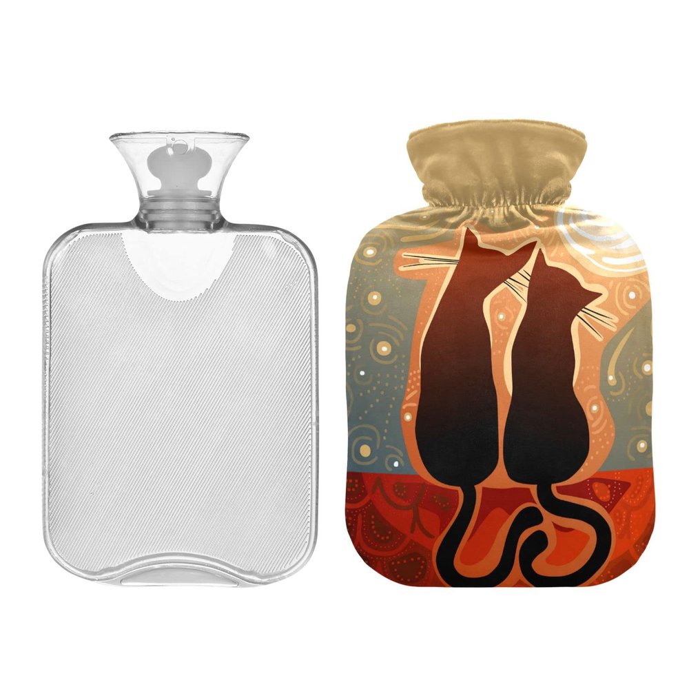 2L Hot Water Bottle with Cover, Cats in Moonlight