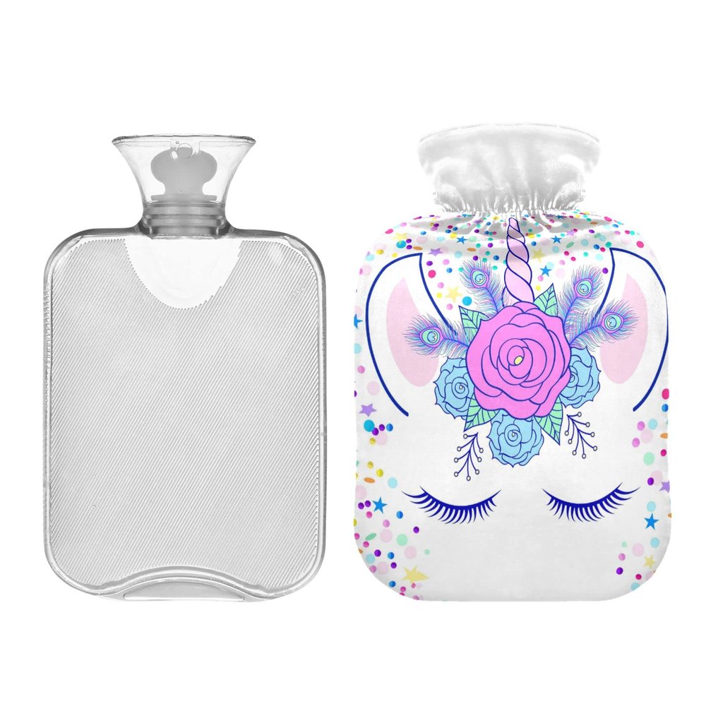 2L Hot Water Bottle with Cover, Cream Magic Unicorn Floral