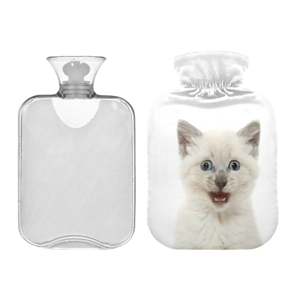 2 L Hot Water Bottle with Cover, Cute Kitten Design