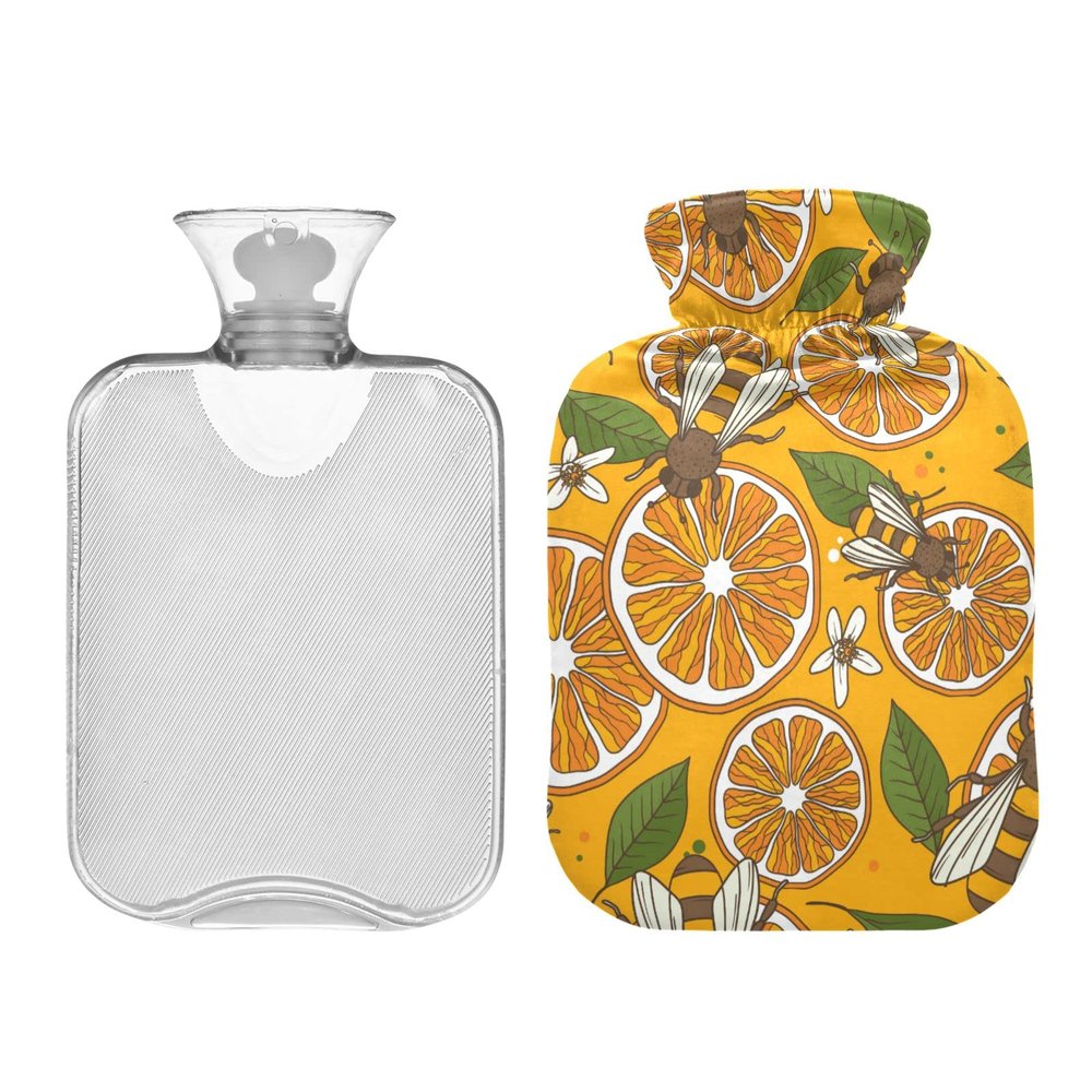 Mnsruu 2 L Hot Water Bottle with Soft Cover, Orange Bee Design