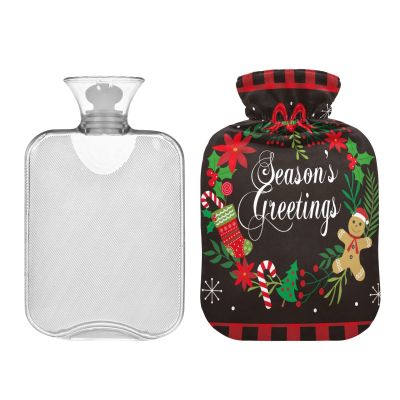 Mnsruu Christmas Wreath Hot Water Bottle with Cover, 2 L