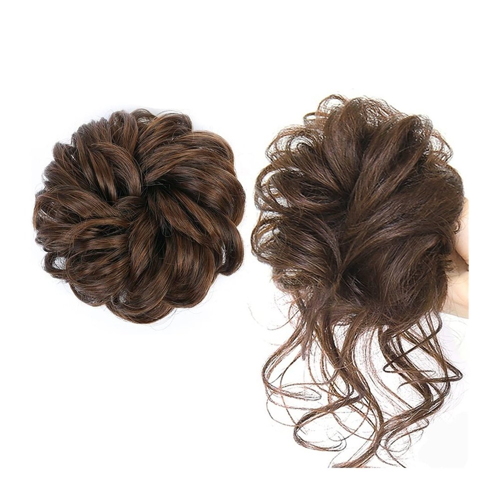 Synthetic Messy Bun Hairpiece, 2 Pieces, Curly Wavy Chignon Extension for Women